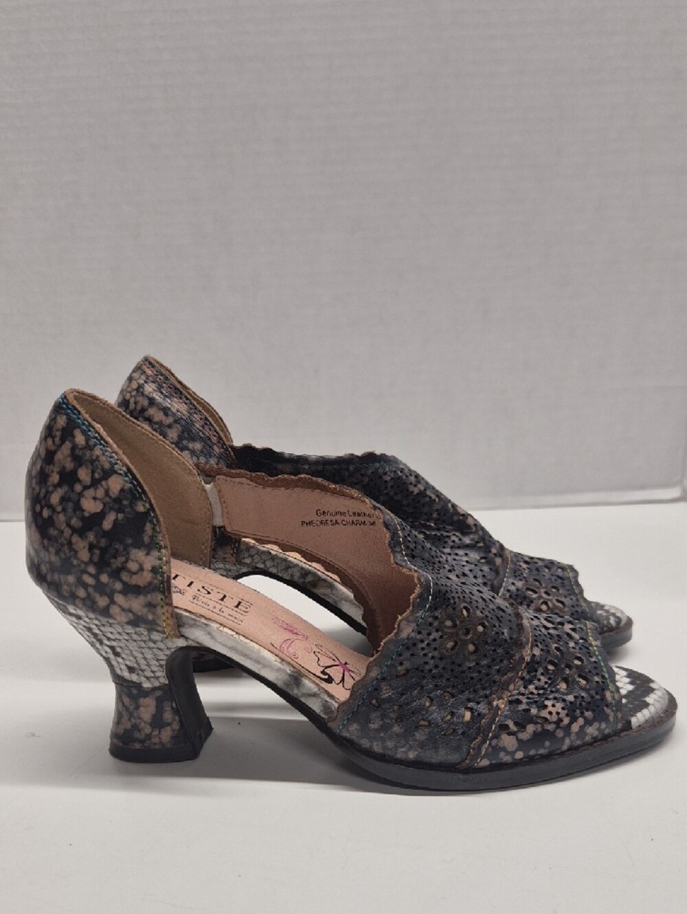 Spring Step L'Artiste Pheobesa Heeled Sandal Leather Snakeskin Open Toe Brown 36